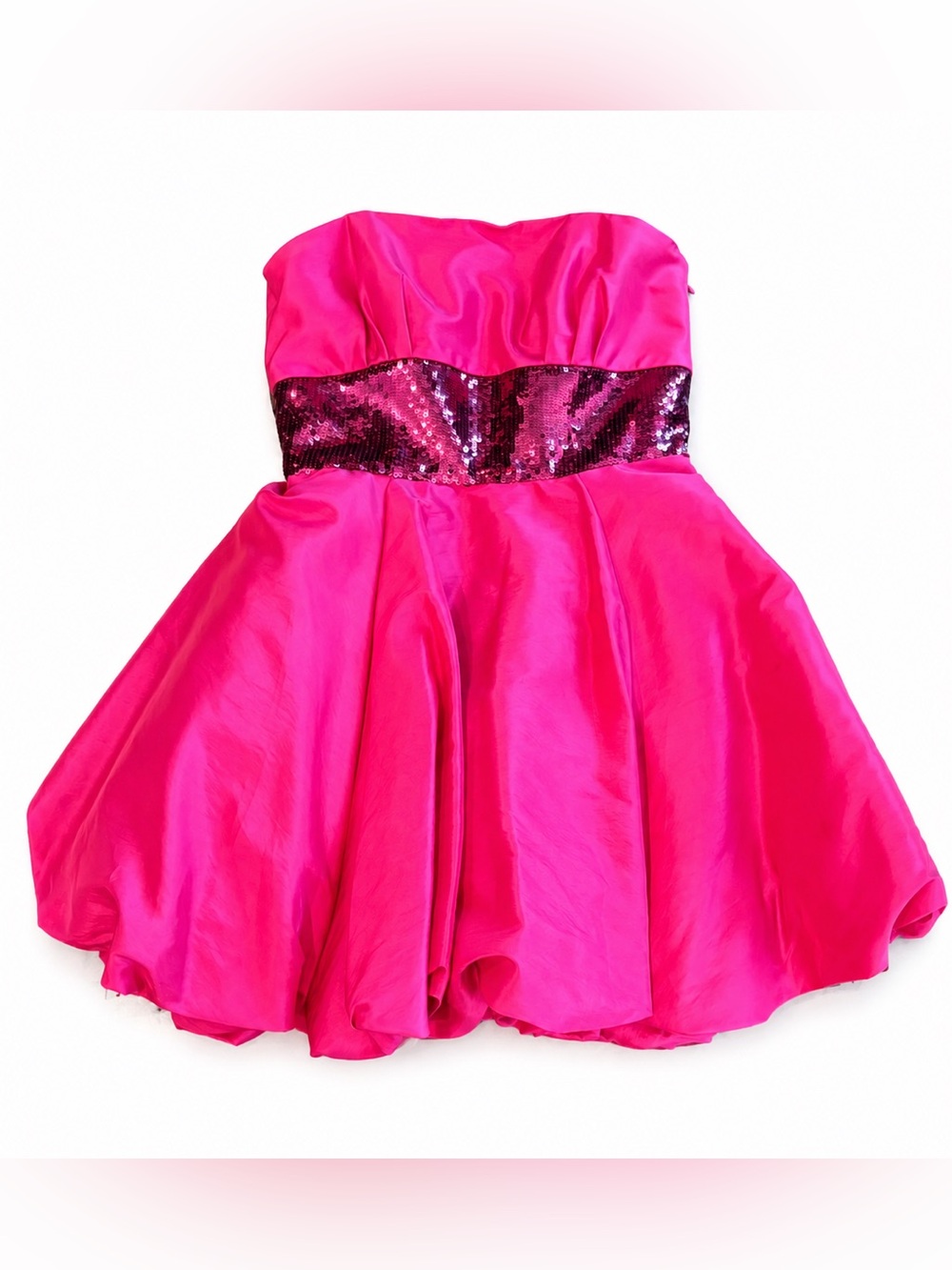 Betsey Johnson Y2K Hot Pink Satin Sequin Strapless Party Dress Size 8 Barbiecore
